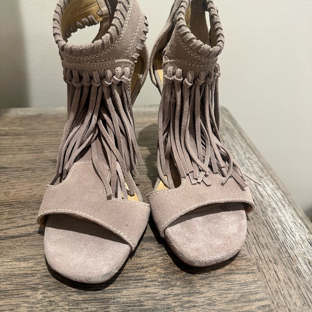 Chinese Laundry Taupe Fringe Sandals